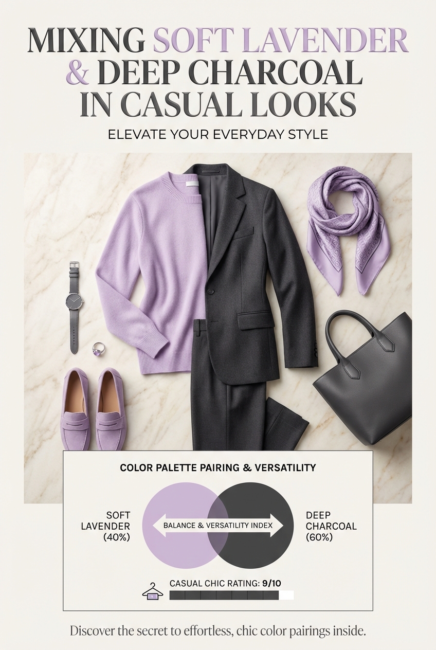 Mixing Soft Lavender And Deep Charcoal In Casual Looks - photo 3