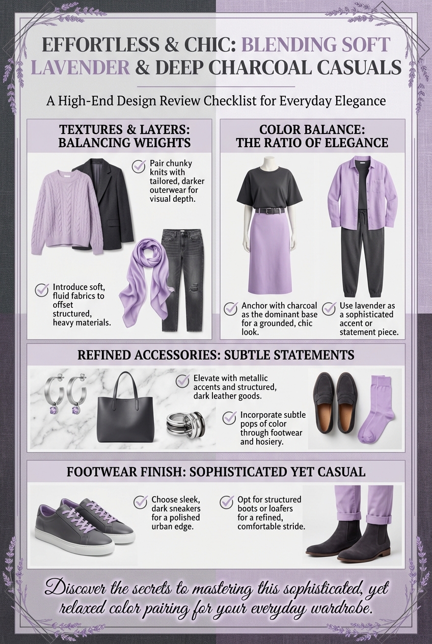 Mixing Soft Lavender And Deep Charcoal In Casual Looks - photo 5