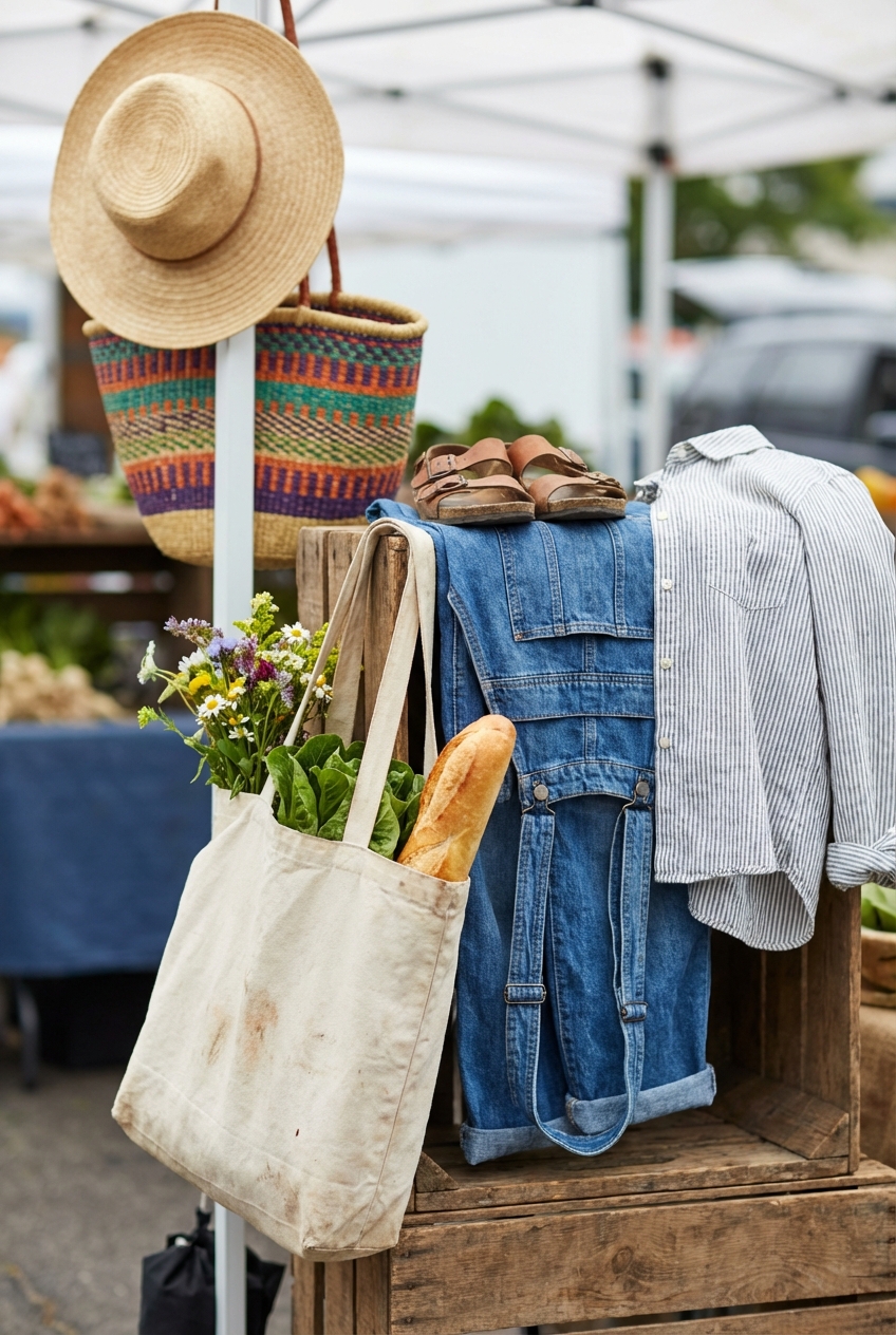 Casual Farmers Market Outfits With Relaxed Totes