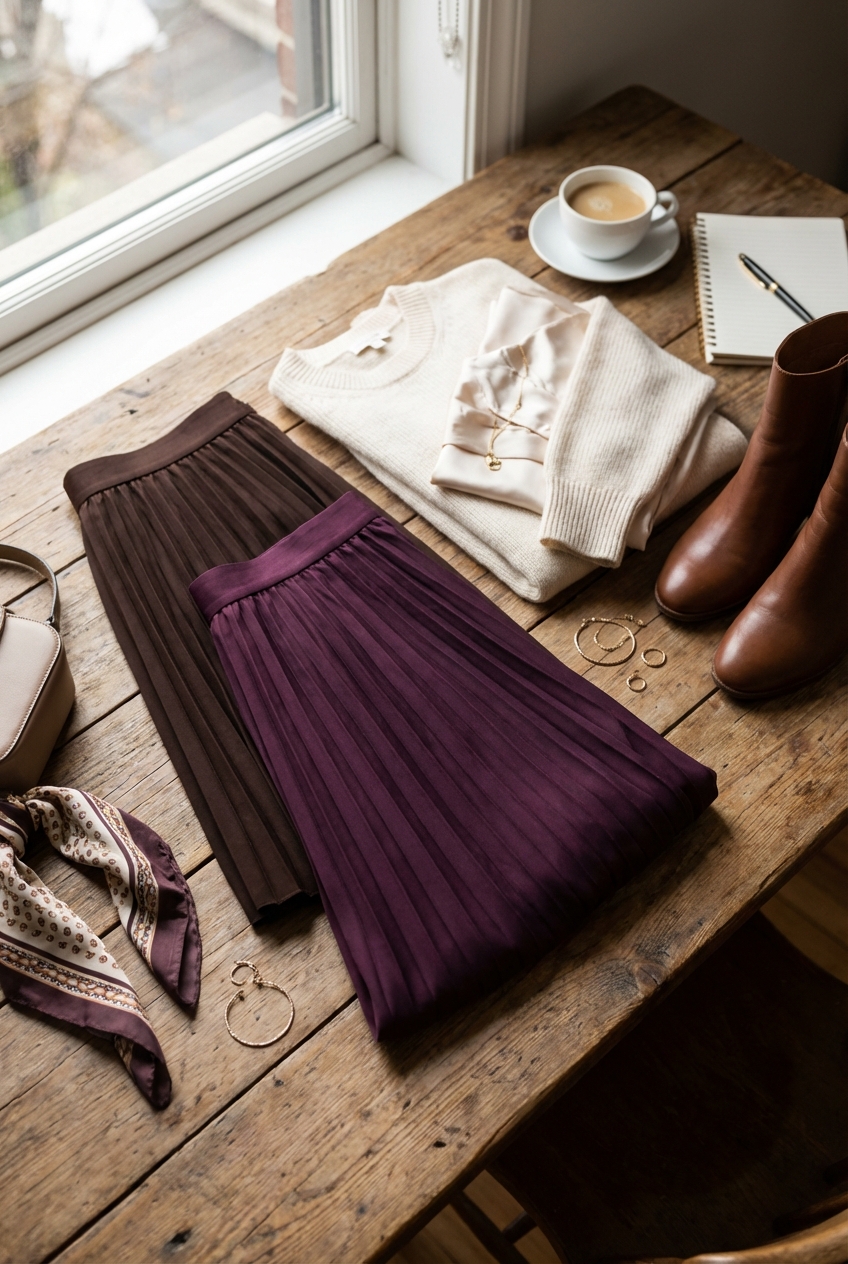 Chocolate And Plum In Feminine Midi Skirts A Rich And Romantic Pairing