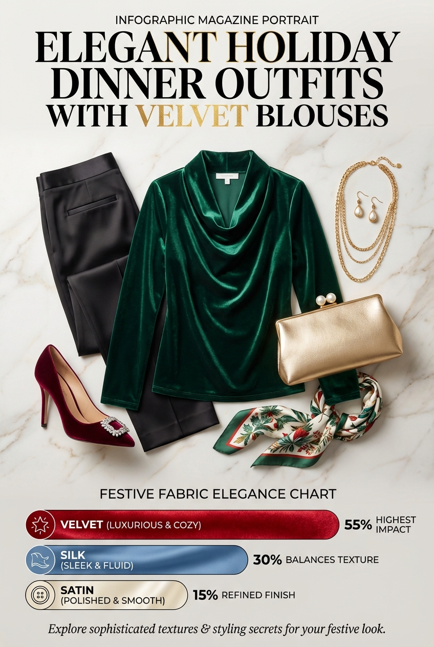 Elegant Holiday Dinner Outfits With Velvet Blouses - photo 3