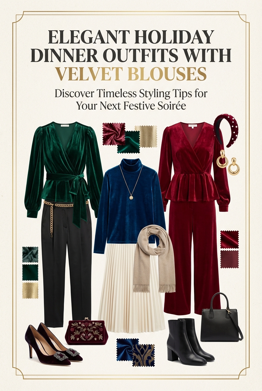 Elegant Holiday Dinner Outfits With Velvet Blouses - photo 4