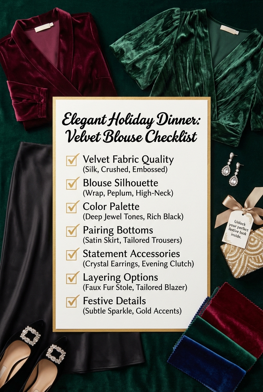 Elegant Holiday Dinner Outfits With Velvet Blouses - photo 5