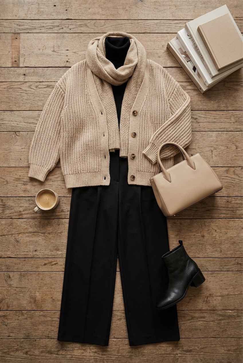 Neutral Beige And Black Color Ideas For Layered Looks