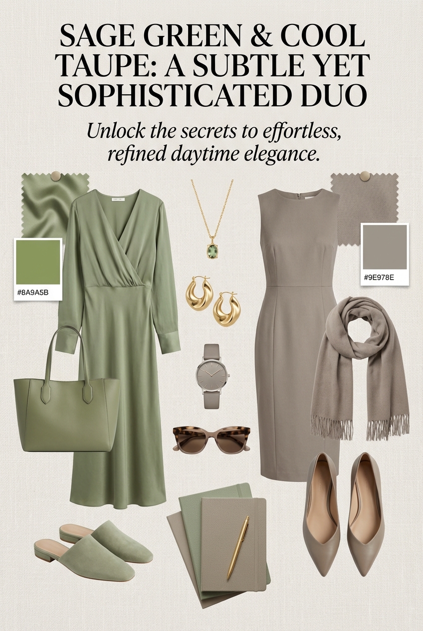 Sage Green And Cool Taupe In Sleek Day Dresses A Subtle Yet Sophisticated Duo - photo 4