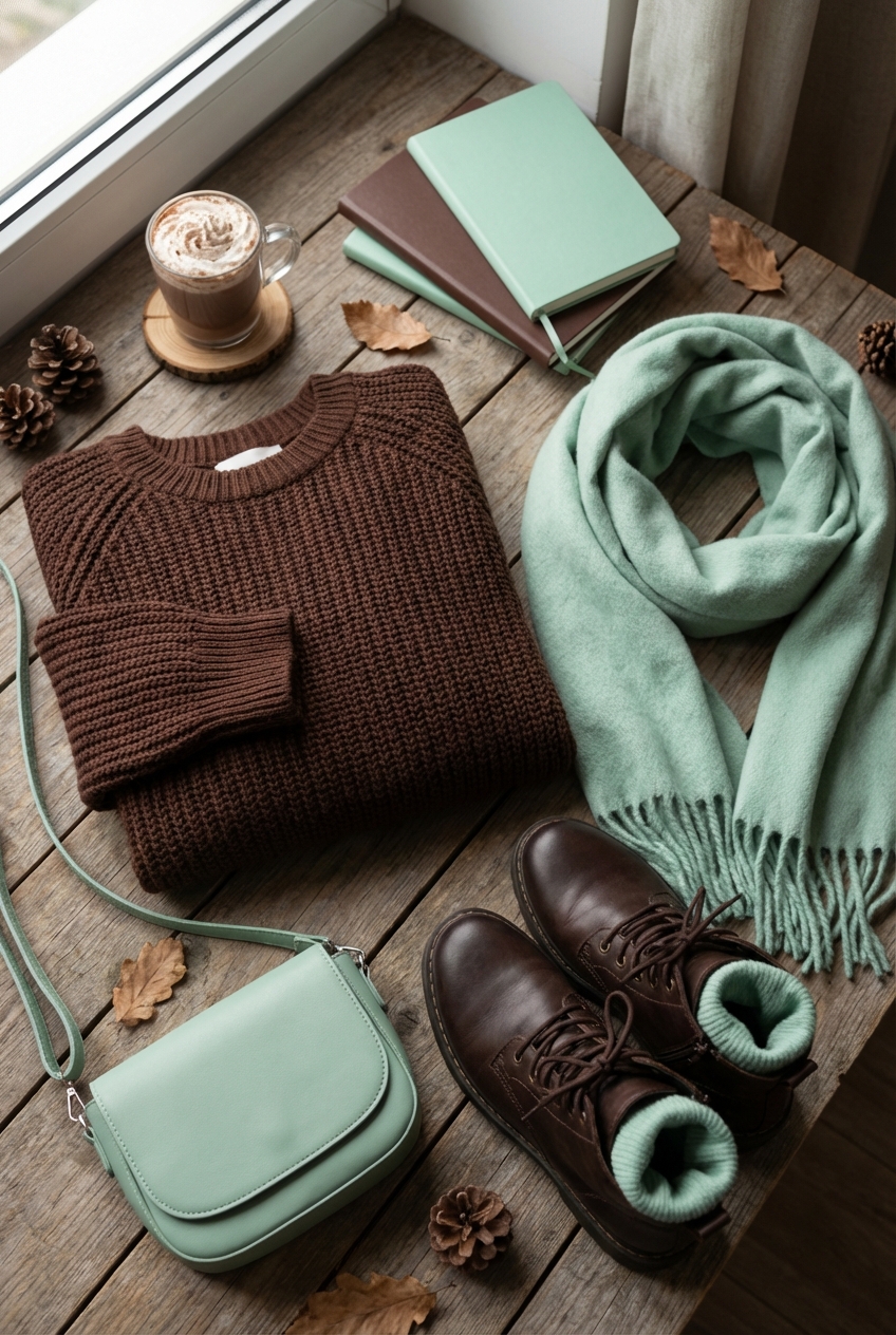 Chocolate And Mint Green Palettes For Winter Outfits