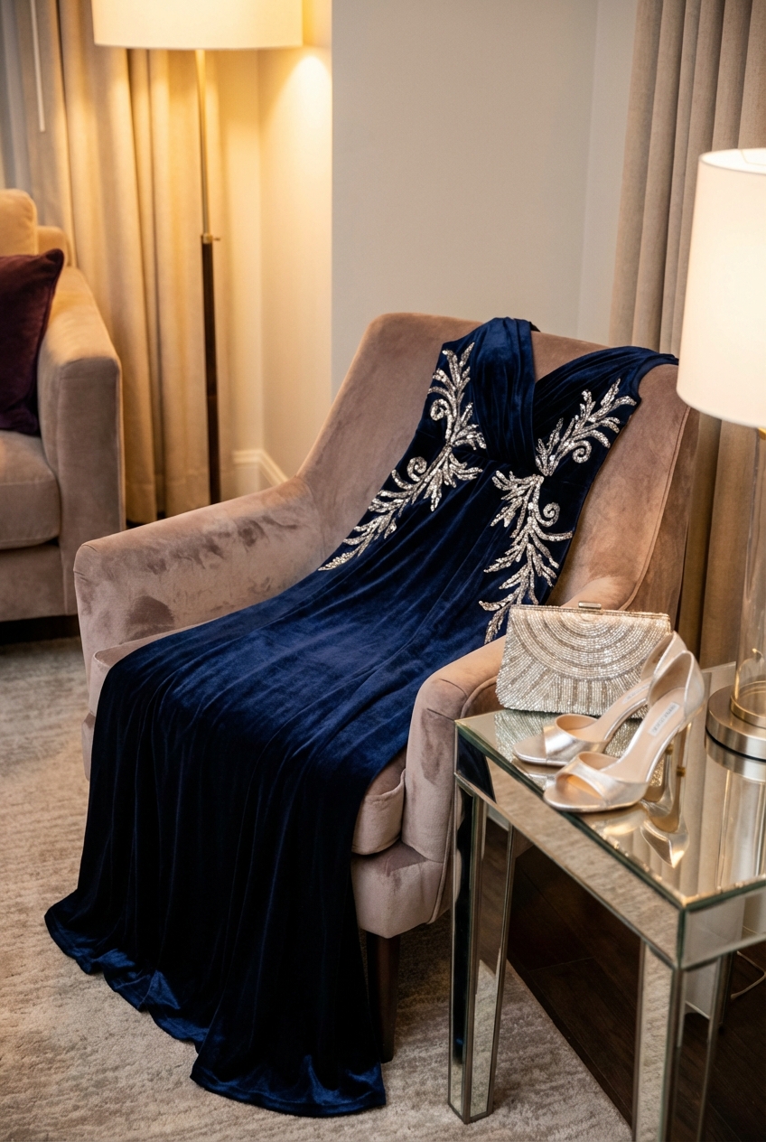 Midnight Blue And Silver Accents In Glamorous Dresses