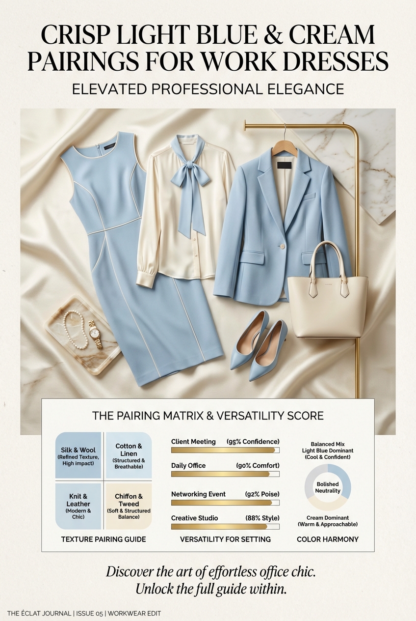 Crisp Light Blue And Cream Pairings For Work Dresses - photo 3