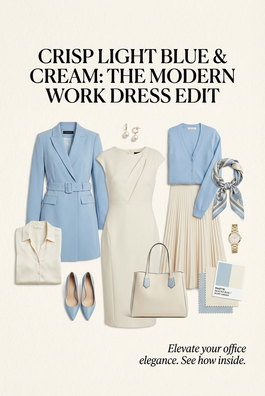 Crisp Light Blue And Cream Pairings For Work Dresses - photo 4