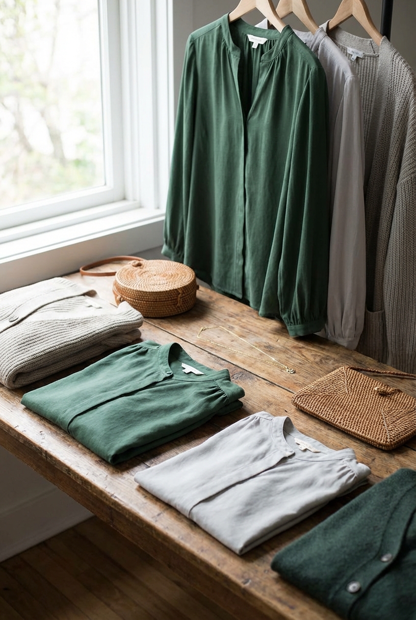 The Perfect Combination Of Forest Green And Pale Grey In Blouses