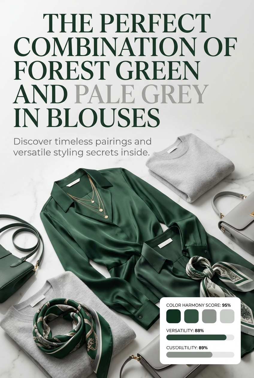 The Perfect Combination Of Forest Green And Pale Grey In Blouses - photo 3