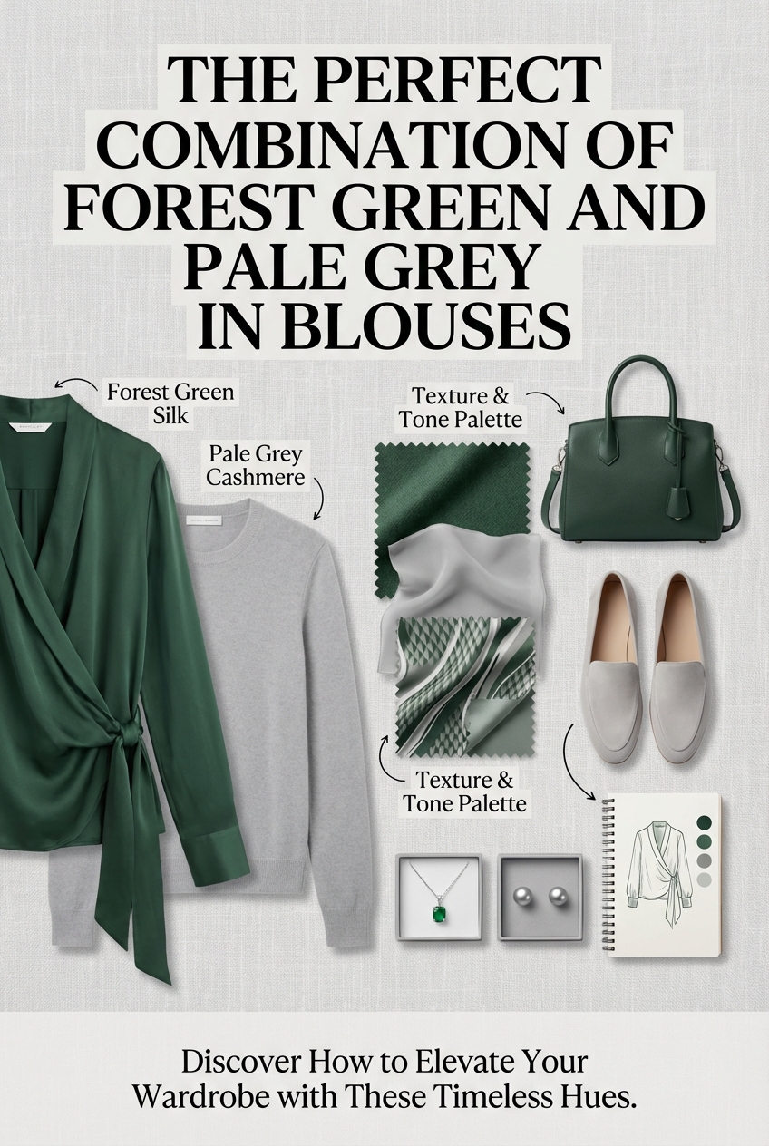The Perfect Combination Of Forest Green And Pale Grey In Blouses - photo 4