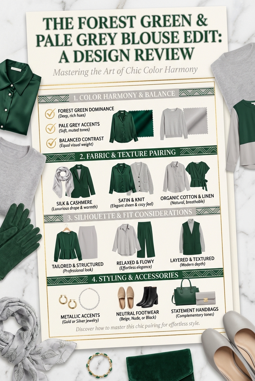 The Perfect Combination Of Forest Green And Pale Grey In Blouses - photo 5