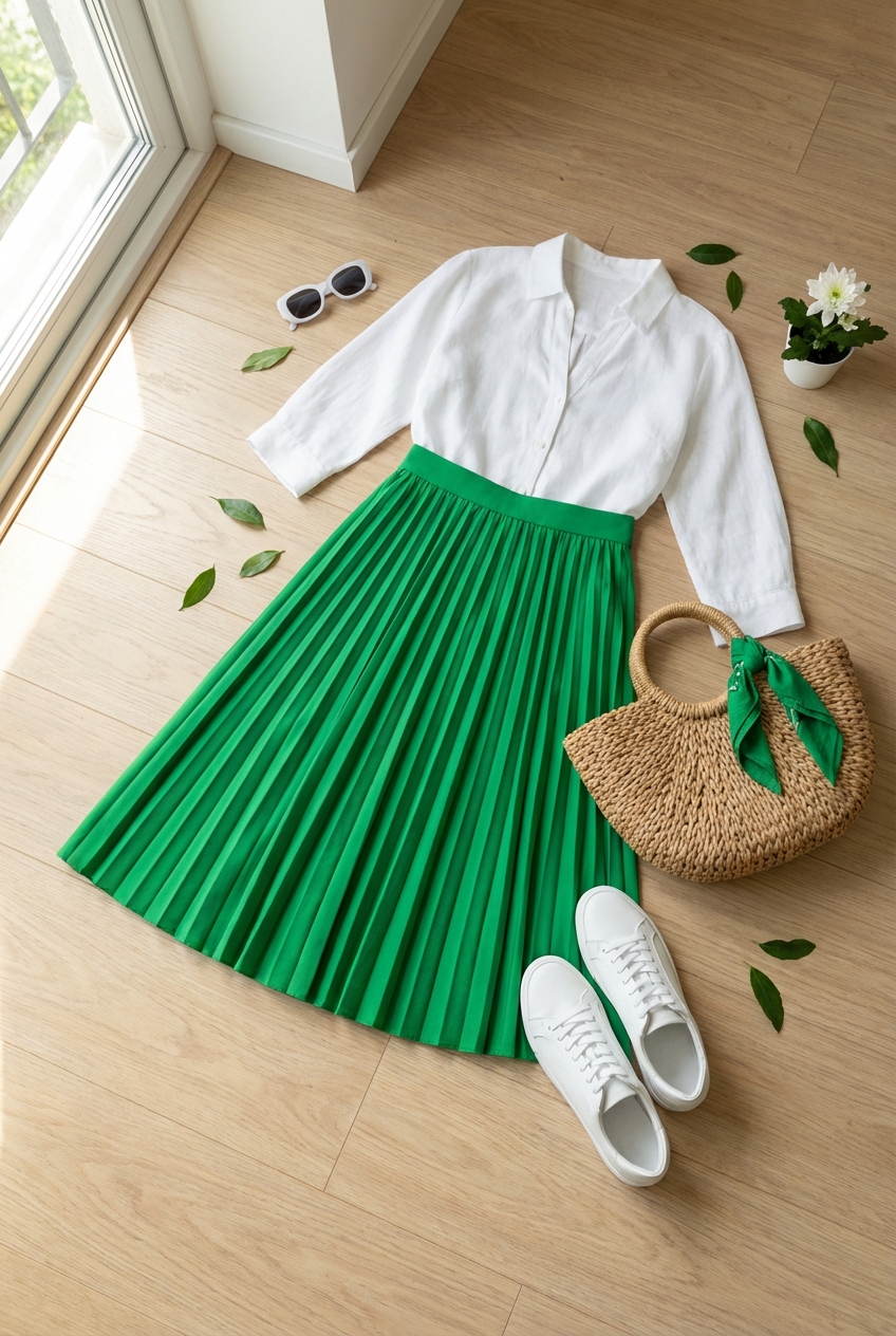 Bright Green And White Pairings For Bold Skirts