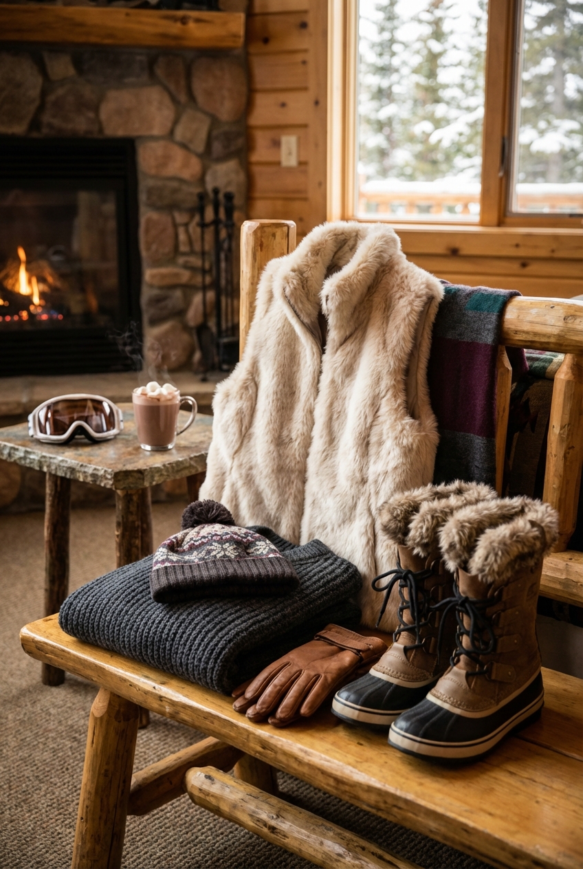 Cozy Ski Lodge Attire With Faux Fur Vests Winter Glam For Apres Ski Chic