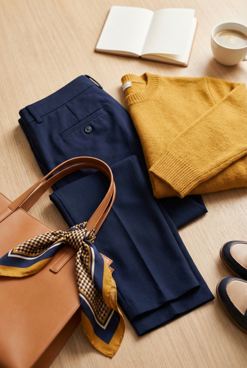 Navy And Mustard Color Pairings For Workwear Trousers