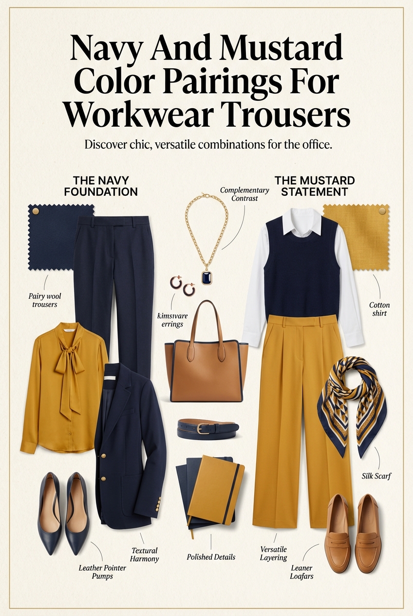 Navy And Mustard Color Pairings For Workwear Trousers - photo 4