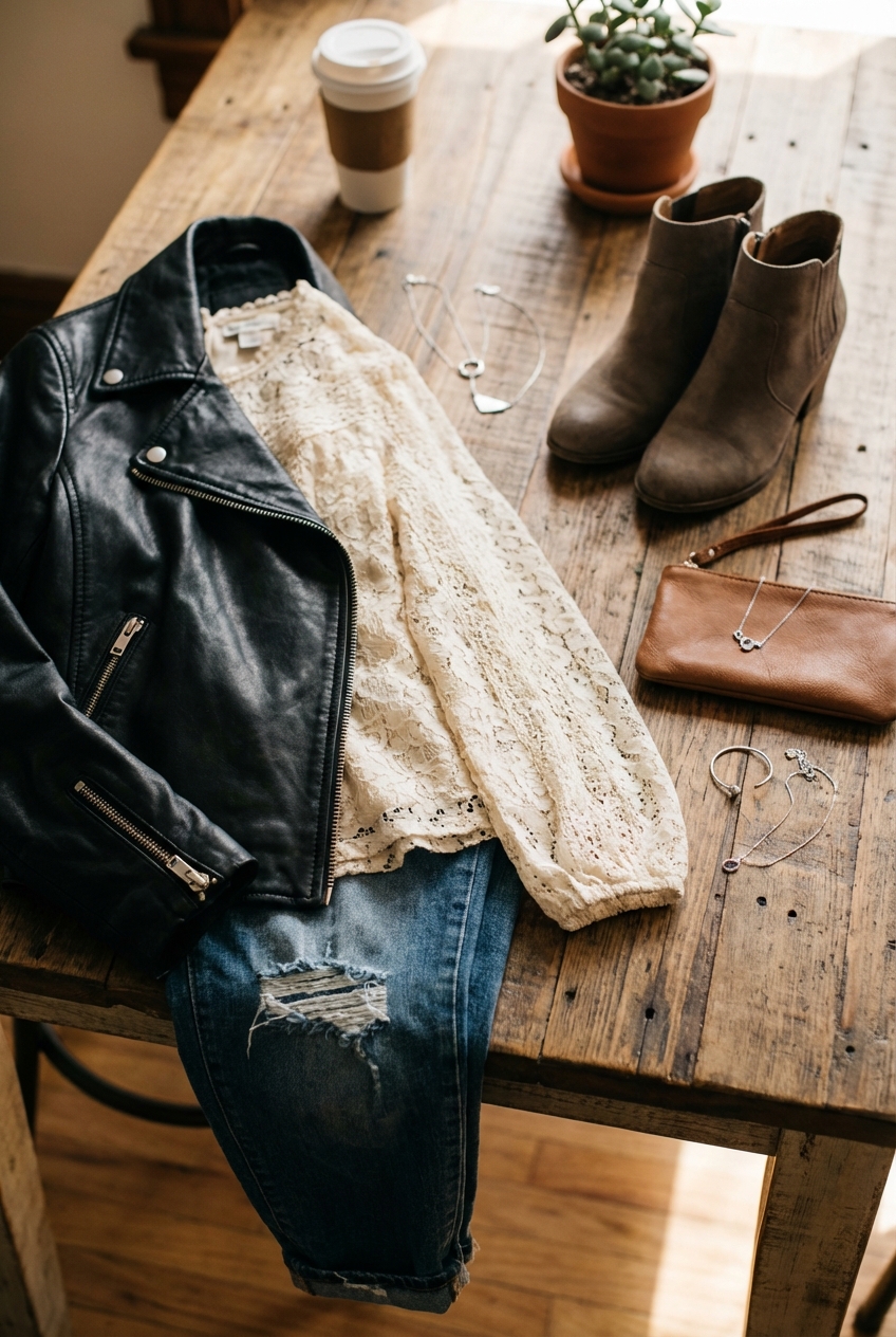 Leather And Lace Fusion Combining Edgy And Feminine Textures