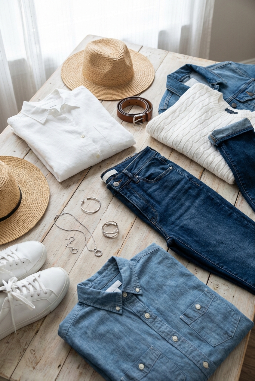 Crisp White And Denim Blue Outfits For Timeless Style