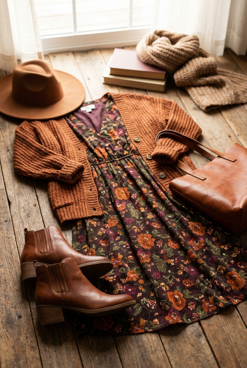 Floral Maxi Dresses With Boots For Fall Layers