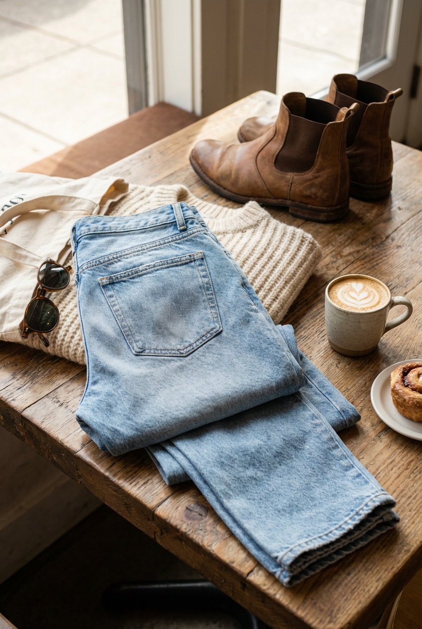 Casual Coffee Date Outfits With Relaxed Jeans