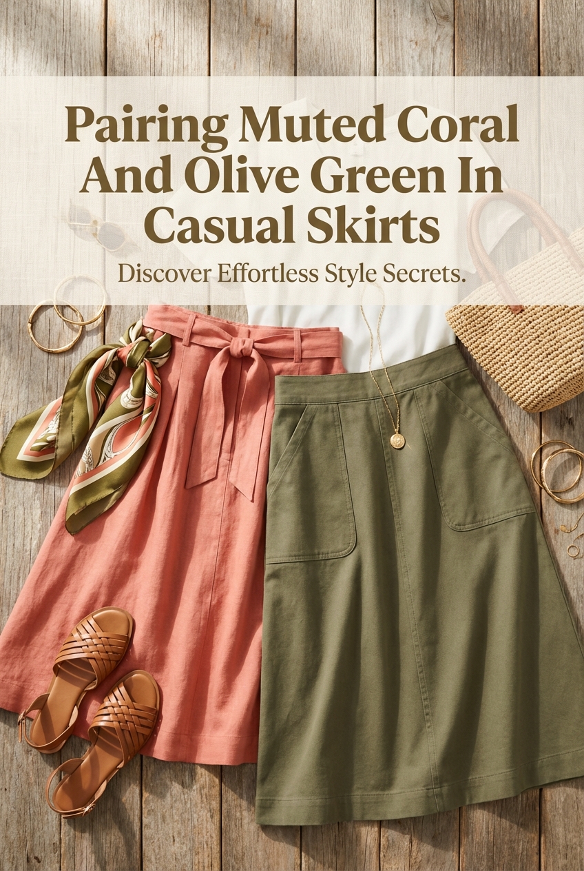 Pairing Muted Coral And Olive Green In Casual Skirts - photo 2