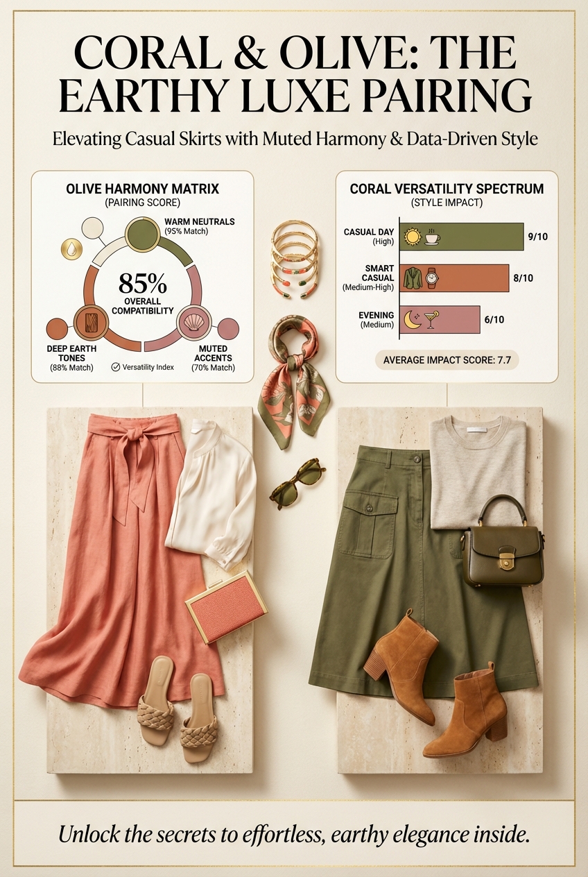 Pairing Muted Coral And Olive Green In Casual Skirts - photo 3