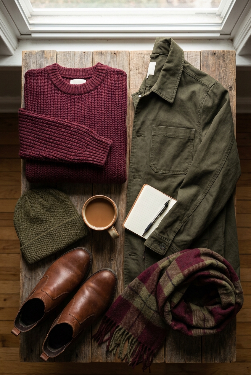 Warm Burgundy And Deep Olive Outfits For Cozy Looks