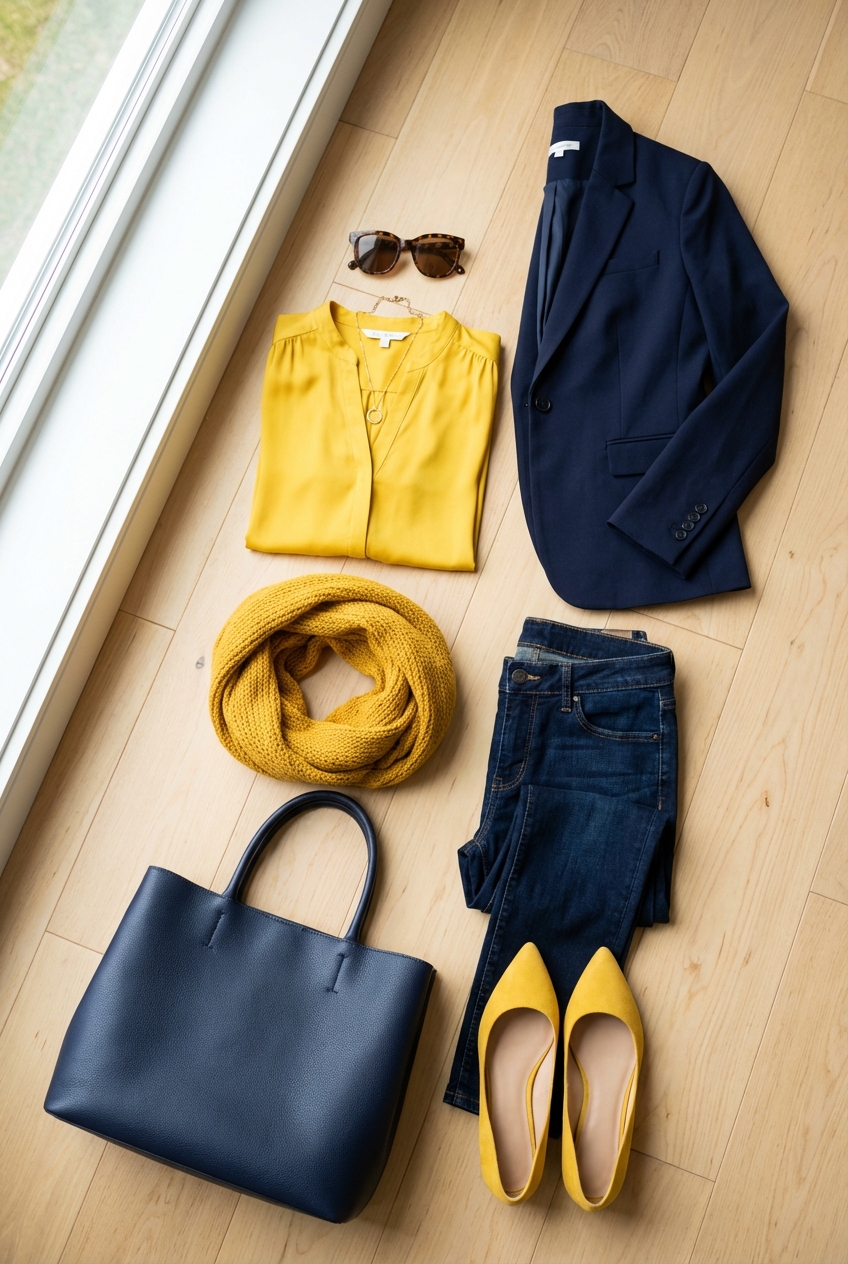 Sunshine Yellow And Navy Outfits For Bold Classic Looks