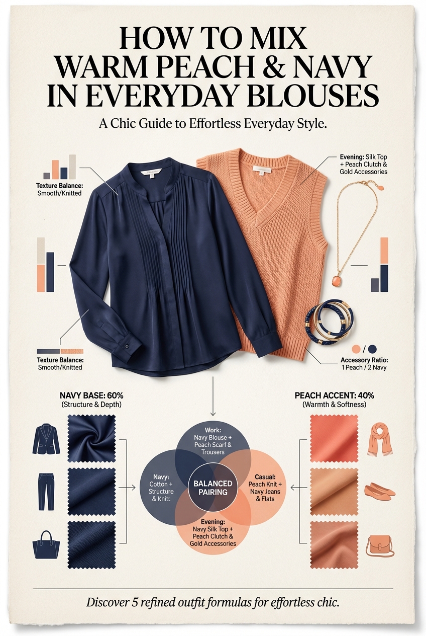How To Mix Warm Peach And Navy In Everyday Blouses - photo 3