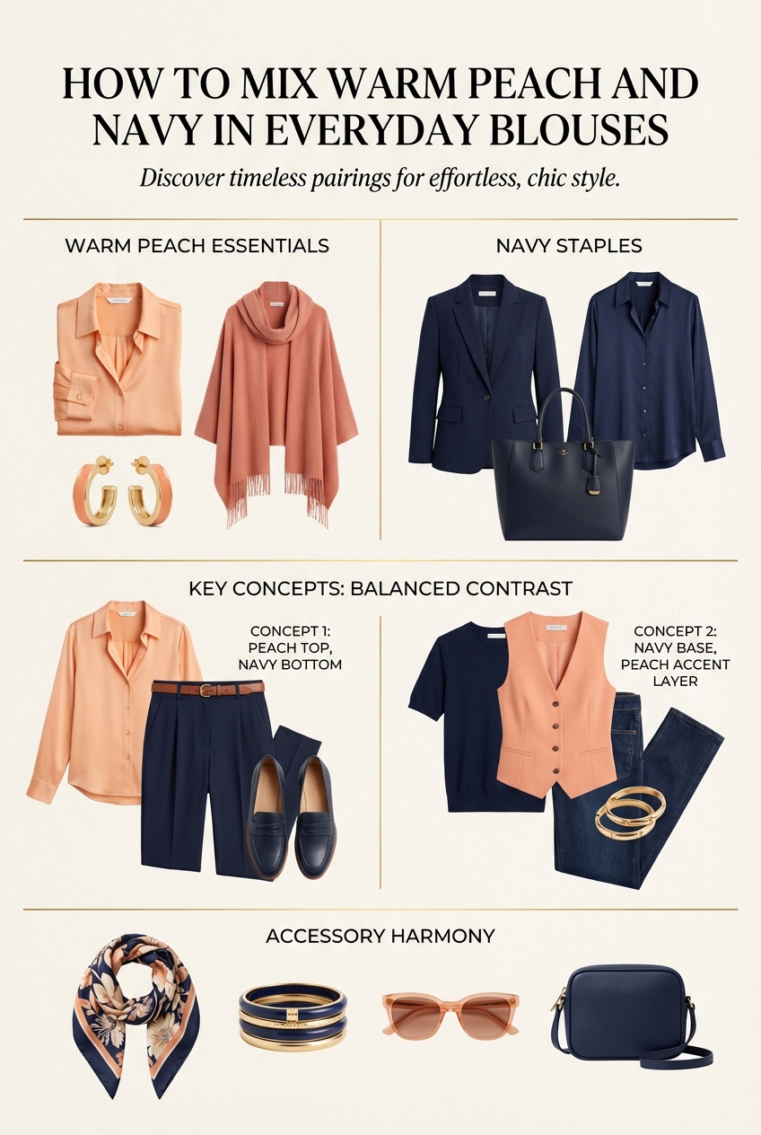 How To Mix Warm Peach And Navy In Everyday Blouses - photo 4