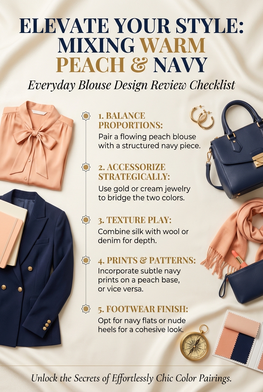 How To Mix Warm Peach And Navy In Everyday Blouses - photo 5