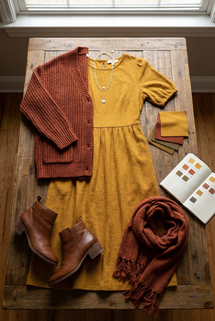 Mustard And Rust Color Combos For Statement Dresses
