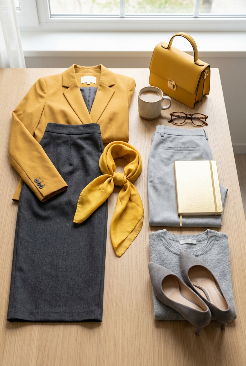 Perfect Shades Of Yellow And Grey For Office Wear