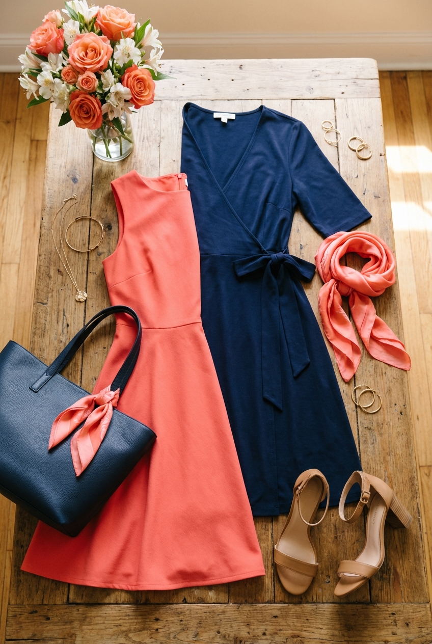 Pairing Navy And Coral In Polished Day Dresses A Bold And Sophisticated Duo