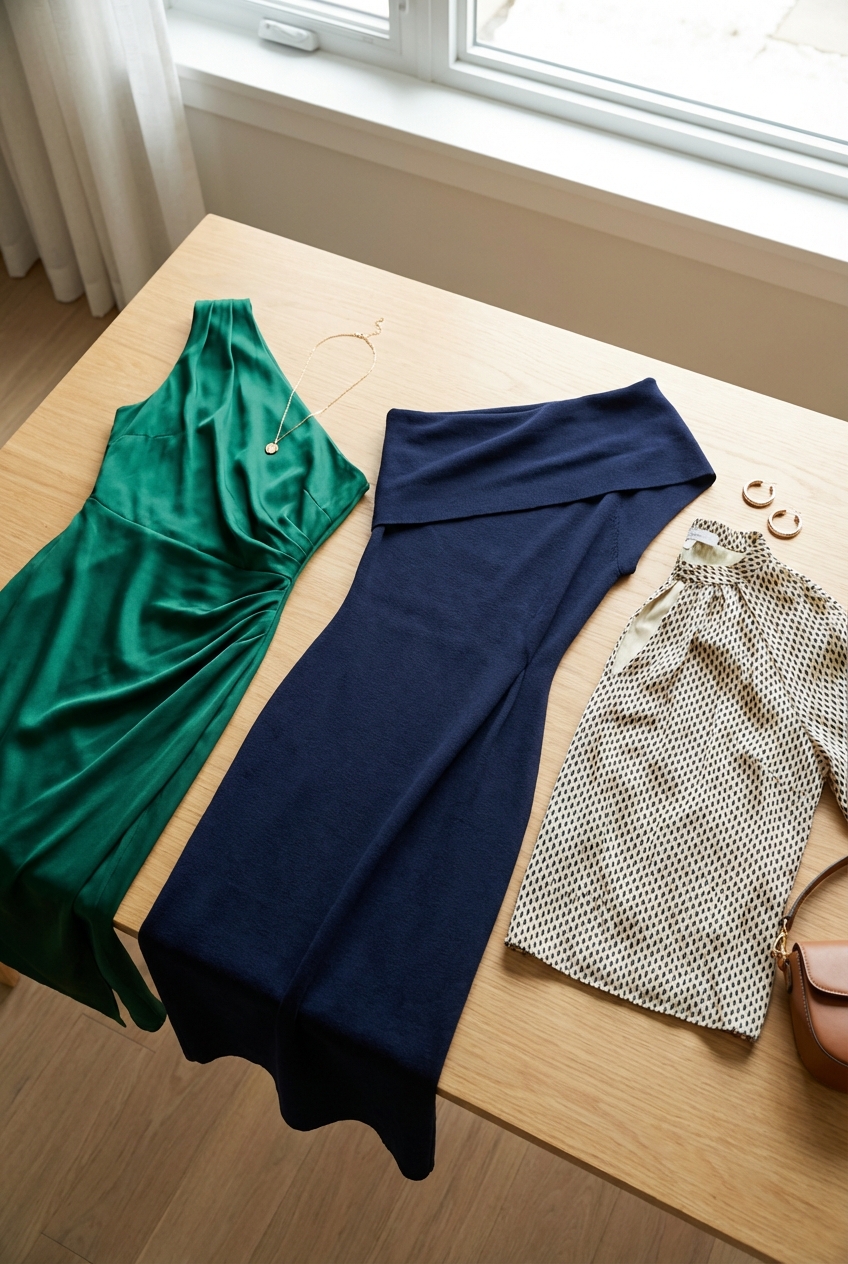 Elegant Asymmetrical Necklines In Dresses