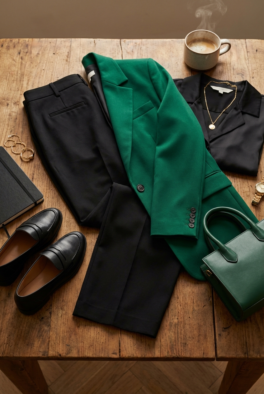 Bold Green And Black Combinations For Power Suits