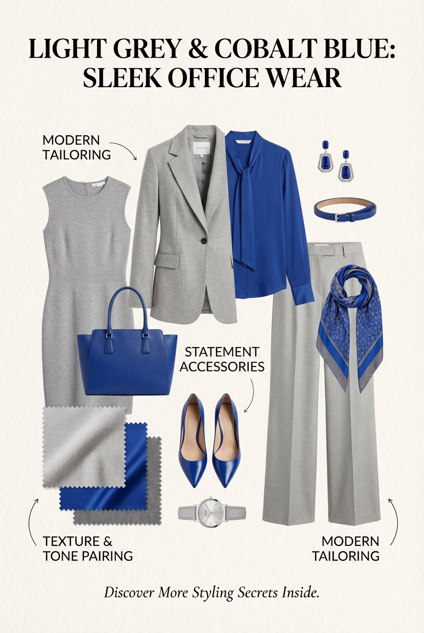 Light Grey And Cobalt Blue Outfit Ideas For Sleek Office Wear - photo 4