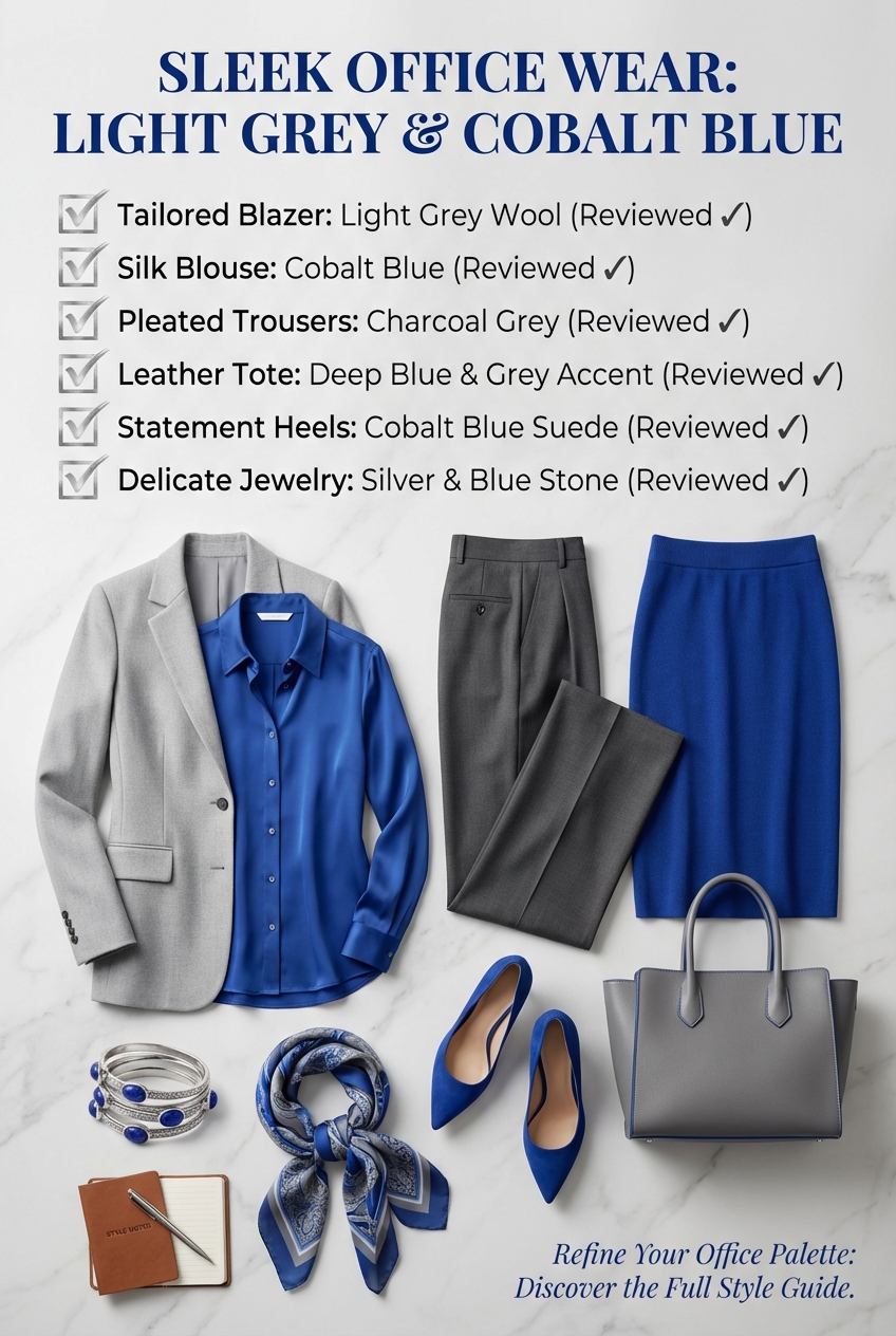 Light Grey And Cobalt Blue Outfit Ideas For Sleek Office Wear - photo 5